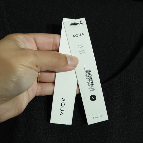 NWT AQUA Womens Sheath Bodycon Dress Scoop Neck Snakeskin Textured Black Size L - Picture 3 of 7